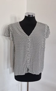 Whistles Black & White Blouse Size 14 Daisy Buttercup Cap Sleeve Top V Neck - Picture 1 of 8