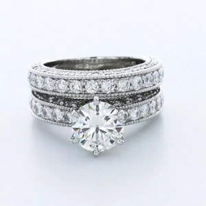 Verlobungsring Set Vintage Platin 5 Karat runder laborgezüchteter Diamant F VS2 - Bild 1 von 15