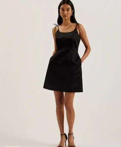 TED BAKER Maxi Dress Womens TB 2 UK 10 Kavala Black Tie Shoulder Square Neck NEW - Picture 1 of 22