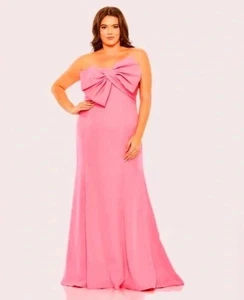 Mac Duggal Candy Pink Bow Front Strapless Crepe Gown 16W Special Occasion Party - Picture 1 of 24