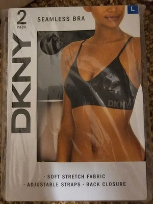 DKNY Women's 2-Pack Seamless Bra, Black / Sand, Size L, NEW Sealed - Image 1 of 4