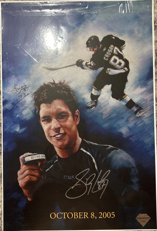 Póster autografiado de Sidney Crosby 12x18 con certificado de autenticidad NHL Legend Pittsburgh Penguins automático Foto 1 de 2