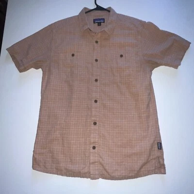Patagonia Shirt Men Medium Orange Brown Short Sleeve Button Check  Outdoor Hike - Image 1 of 4