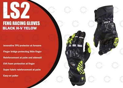LS2 FENG "RACING BLACK H-V YELLOW LEATHER GLOVES" - Image 1 of 4