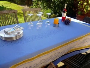 Tablecloth Jacquard Cotton 160x200 CM Blue Olives France With Teflonschutz - Picture 1 of 7