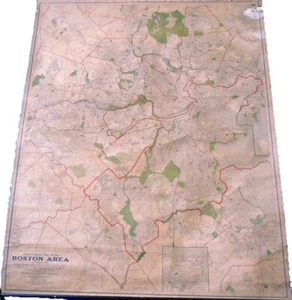 George F. Cram CRAM'S STREET MAP OF THE BOSTON AREA 1920 Good 48x60 - Picture 1 of 4