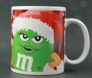 M&M Christmas Holiday 3-3/4" Coffee Mug GREEN wearing Santa Hat  - Bild 1 von 6
