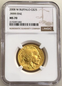 2008 W $25 Burnished Gold Buffalo NGC MS70 - Picture 1 of 2