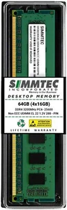 Simmtec RAM 64GB (4x16GB) DDR4 3200MHz DIMM PC4-25600 UDIMM Non-ECC CL22 1.2V - Picture 1 of 5