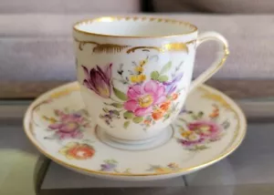 1 RARE Wow! Vintage Dresden Demitasse Cup & Saucer Helena Wolfsohn Gold - Picture 1 of 9