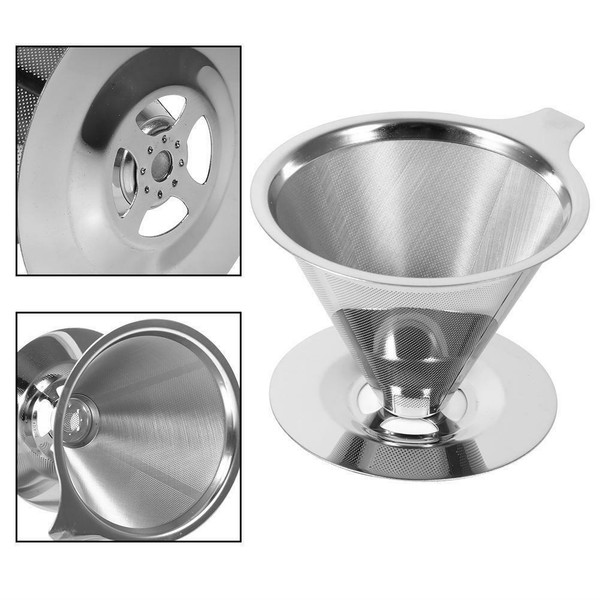1x Portable 304 Stainless Steel Drip Dripper Double Layer Mesh Coffee Cone AU Photo Related