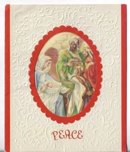 Used Vtg Christmas CARD-apx 4.5x5.5 Peace - Mary Baby Jesus and the Wise Men - Picture 1 of 3
