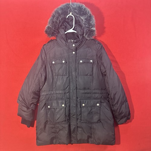 Michael Kors giacca donna grande nera nylon puffer con cappuccio pelliccia sintetica