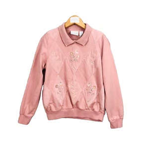Alfred Dunner femme pull taille L 52 cm made en Hong Kong rose dames 60 coton - Imagen 1 de 12
