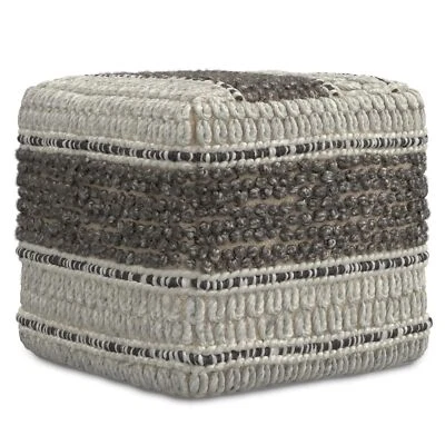 Grady 18 Inch Wide Contemporary Square Pouf In Earth Tone Brown Handloom Woven F - Image 1 of 4