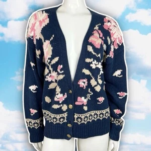 Cárdigan Suéter Gallagher Vintage Cuello en V Floral Tejido Intarsia Talla M Cottagecore - Imagen 1 de 15