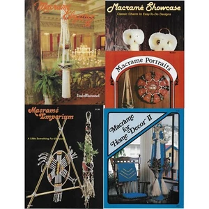 Five Vintage Macrame Pattern Booklets Plant Hangers Hammock Home Decor Advanced - Picture 1 of 12