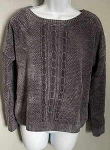 Pink Rose Sweater Womens Medium Gray Pullover Long Sleeve Sweatshirt Round Neck - Picture 1 of 10