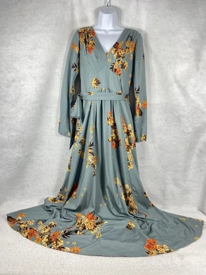 eShakti Wayward Fancies Maxi Dress Women’s M-8 Crepe Floral Pleated Long Sleeve - Image 1 of 4