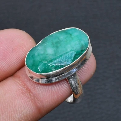 Anillo Joyería Esmeralda Hecho a Mano EE. UU. Talla 7.5 Q939 Foto 1 de 3