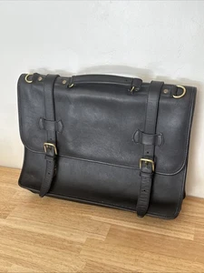Vintage Amiet Black Leather Expandable Briefcase Brass Hardware Swiss Made. - Picture 1 of 9