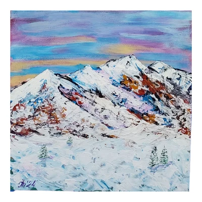 雪山原创丙烯酸绘画冬季景观墙艺术手工制作独一无二 — 第 1/4 张图片