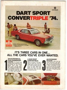 Dodge Dart 1974 vintage convertible playa surf techo corredizo anuncio - Imagen 1 de 1