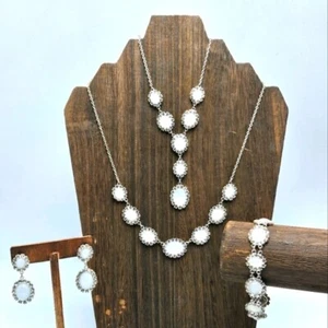 NWT JCPenney Crystal White Rhinestone Necklace Earrings Bracelet Jewelry Set - Picture 1 of 9