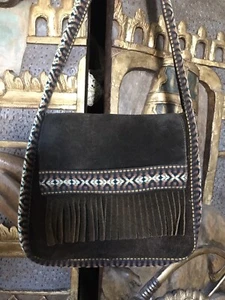 vtg 70s hippie style brown suede fringe purse - Picture 1 of 5