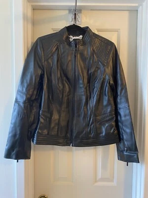 G.I.L.I. Chaqueta de cuero con cremallera frontal con detalle de costura NEGRA talla 14 Foto 1 de 2