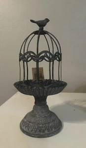 Vintage Style Rustic Metal Song Bird Gazebo Cage Cloche and Stand Home Decor - Picture 1 of 4