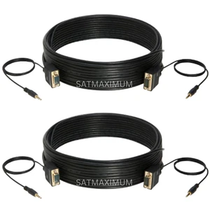 2 pcs 25FT SVGA Super VGA 3.5mm Aux Cable Audio Video Male to Male Monitor - Picture 1 of 4