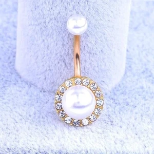 Sexy Faux Pearl Charm Belly Button Bar Barbell Navel Ring Lady Bikini Jewelry - Picture 1 of 9