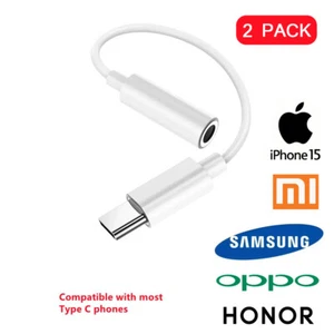 2 Pack NEW USB-C Type-C to 3.5MM Adapter Aux Audio Jack Earphone Headphone Cable - Picture 1 of 12