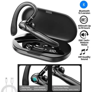 Wireless Bluetooth 5.3 Earpiece Single-Ear Headset Hands-Free Earphones in Mic - Picture 1 of 5