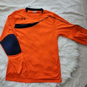 Under Armour Soccer Heat Gear Orange Men Size XL Long Sleeve Shirt Padded Elbows - Picture 1 of 7