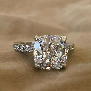 Engagement And Wedding Ring 14K White Gold Plated Cushion Simulated Diamond 2.Ct - Picture 1 of 1