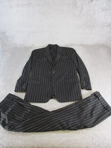Vintage Polo By Ralph Lauren Suit Mens 44 R Black Pinstripe Wool - Picture 1 of 14