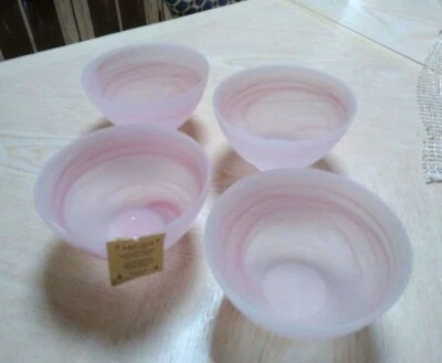 (4) AKCAM Pink Swirl Frosted Glass Bowl Set Handmade in Turkey NEW - Image 1 of 4
