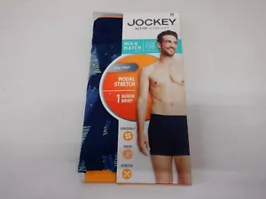 MENS JOCKEY LARGE 36-38 BLUE GREEN TREES MODAL STRETCH BOXER BRIEF NEW #21784 - Picture 1 of 2