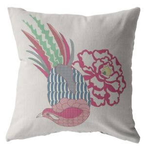 18 Pink White Peacock Suede Throw Pillow
