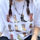 Boot Western T Shirt Women Summer Loose Vintage Boho Texas T Shirt Cowgirl Cowbo