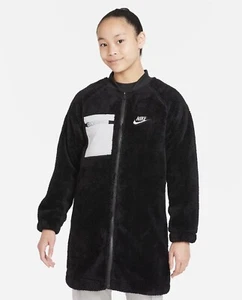 Nike Girls Faux Fur  Winterized Jacket Zip Front Black Gray Size XL Large NWT - Picture 1 of 11
