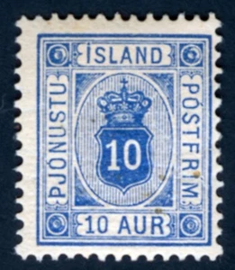 Iceland #O-12 10ø Ultramarine Watermark Crown Perf 13 Official Stamp 1902  MH-F - Picture 1 of 2