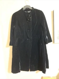 Vintage Vtg 40s 50s Black Velvet Opera Swing Coat Satin Lined Goth Steampunk S M - Picture 1 of 9