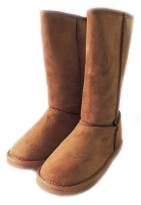 NUEVA BOTA CÓMODA MUJER CÁLIDA INVIERNO MEDIA PANTORRILLA PLANA IMITACIÓN PIEL GAMUZA CASTAÑA TALLA 6  Foto 1 de 4