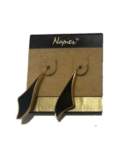 VTG Napier Black Dangle Earrings 1980s - Picture 1 of 3