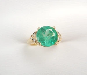 Colombian Emerald Diamond Ring Round 4.38 TCW 18K Gold Size 7US Fine Muzo Mines - Picture 1 of 16
