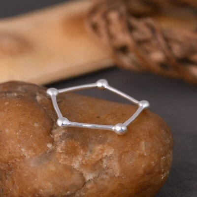 Pure Sterling Silver Round Balls Band Beads Ring Science Inspired Jewelry - Image 1 of 4