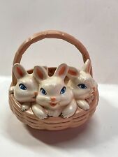 Vintage MCM 3 Bunnies in a Basket Pink Ceramic Atlantic Mold Bunny Easter 2